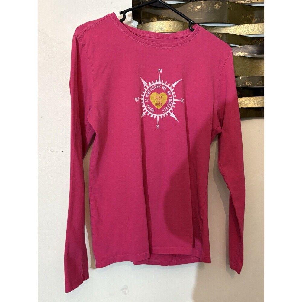 Life Is Good Shirt Womens Medium Pink Crusher Classic Home Together Compass T A8